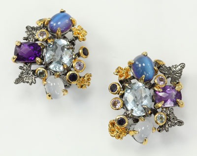 Amethyst & Iolite Post Earrings 
