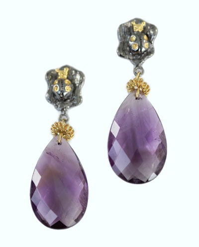 Amethyst Post Earrings with Vermeil & Rhodium