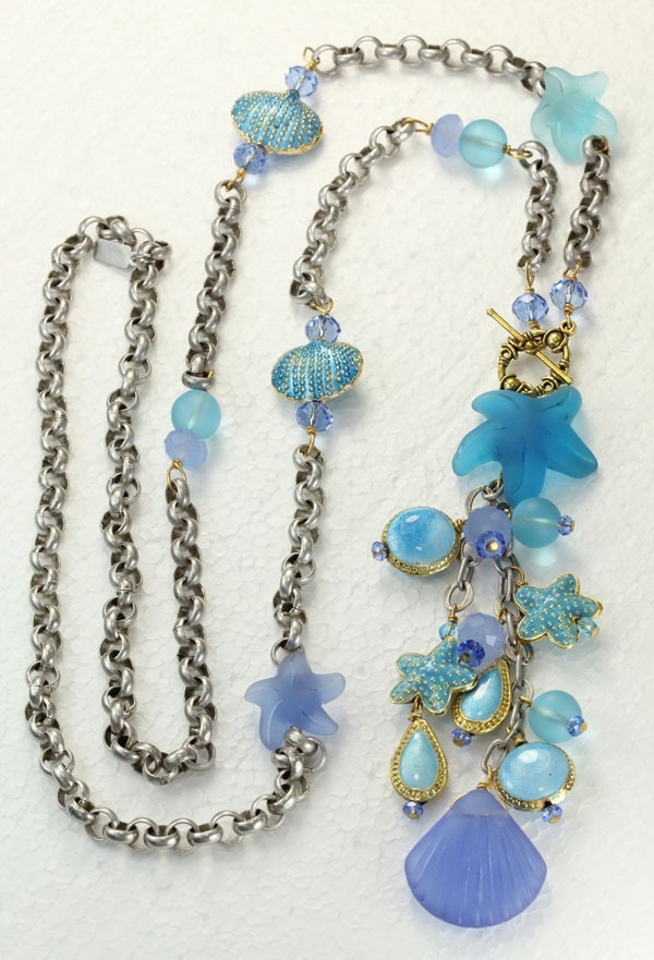 Aqua Sea Glass Stretch Bracelet--LAST ONE AVAILABLE