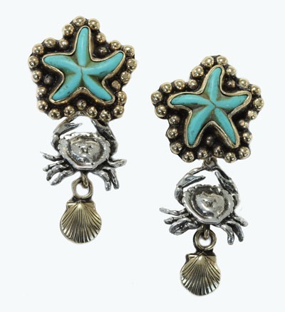 Aqua Starfish Post Dangle Earrings