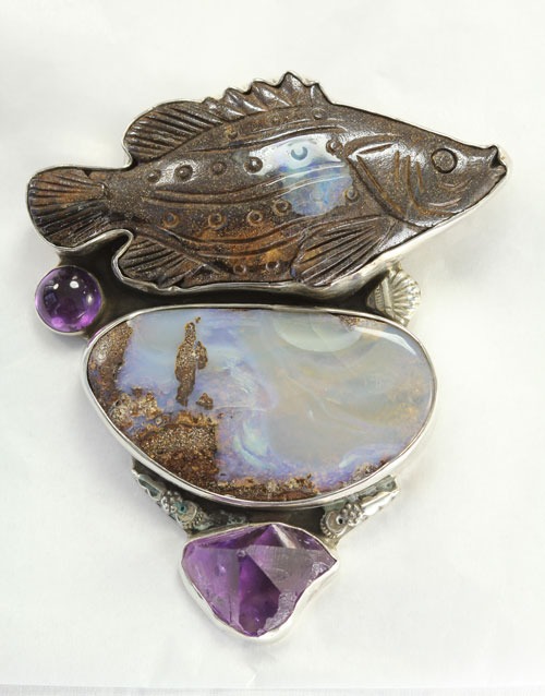 Boulder Opal & Amethyst Pin-Pendant