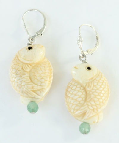 Carved Bone Fish Lever Back Earrings