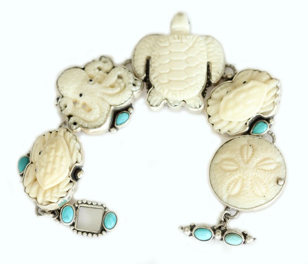 Carved Bone Sea Life Bracelet with Turquoise