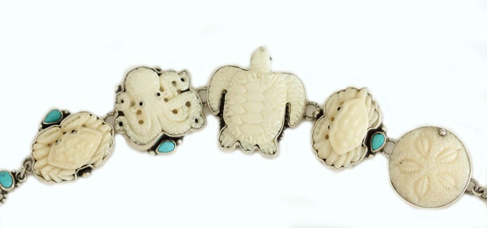 Carved Bone Sea Life Bracelet with Turquoise