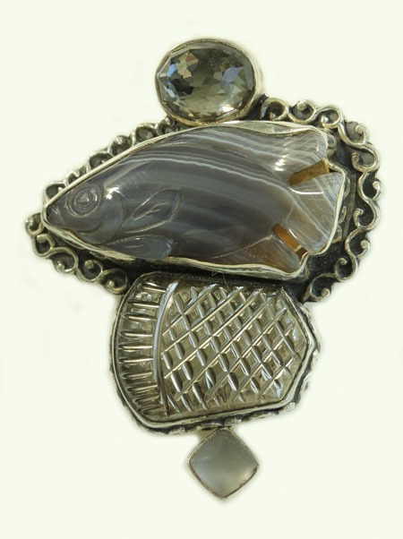 Carved Botswana Agate Pin-Pendant