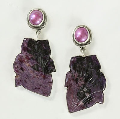 Carved Charoite Post Earrings