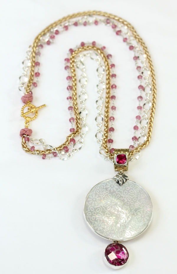 Carved Mother of Pearl Pendant Necklace