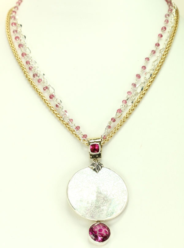 Carved Mother of Pearl Pendant Necklace