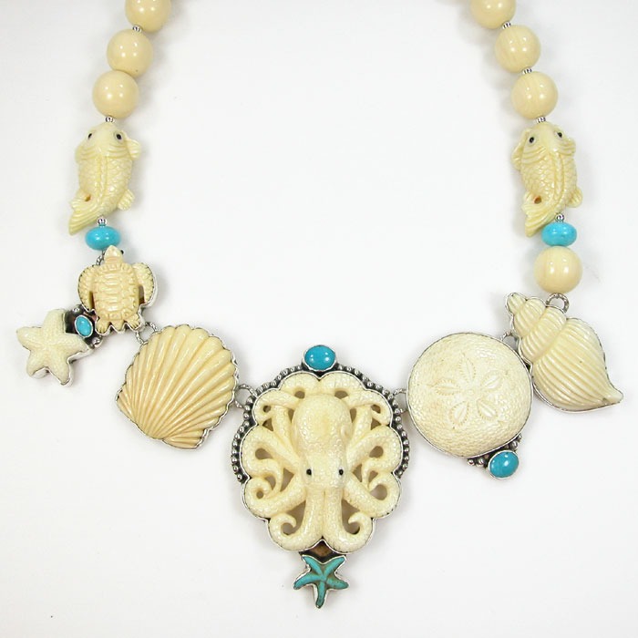 Carved Octopus Statement Collar with Turquoise