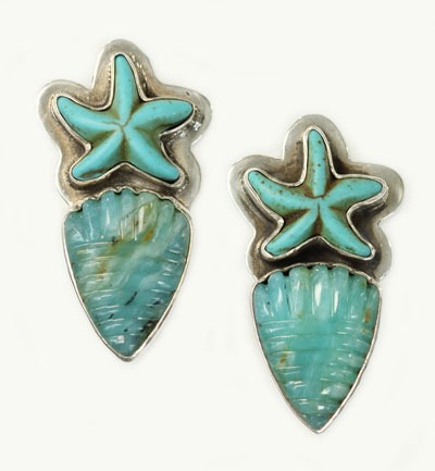 Carved Peruvian Opal Clip Earrings