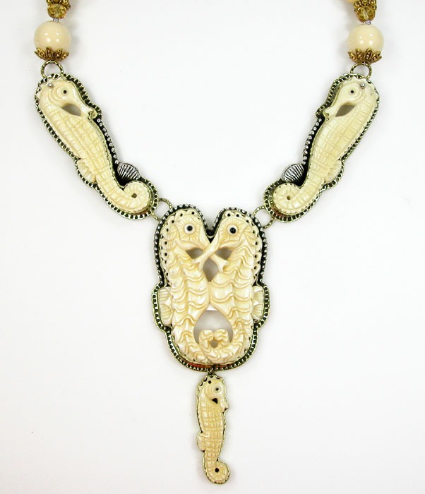 Carved Double Seahorse Statement Collar