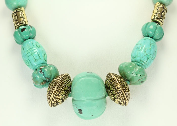 Carved Turquoise & Vintage Brass Necklace