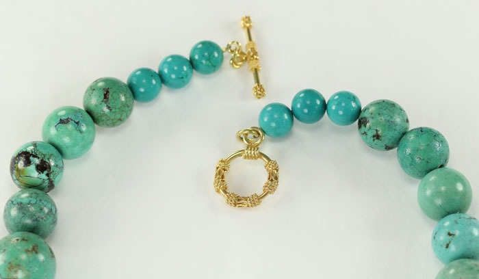 Carved Turquoise & Vintage Brass Necklace