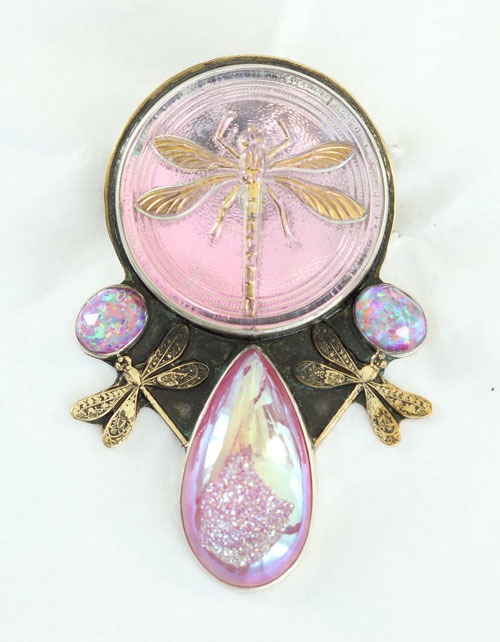 Czech Glass Button Pin-Pendant