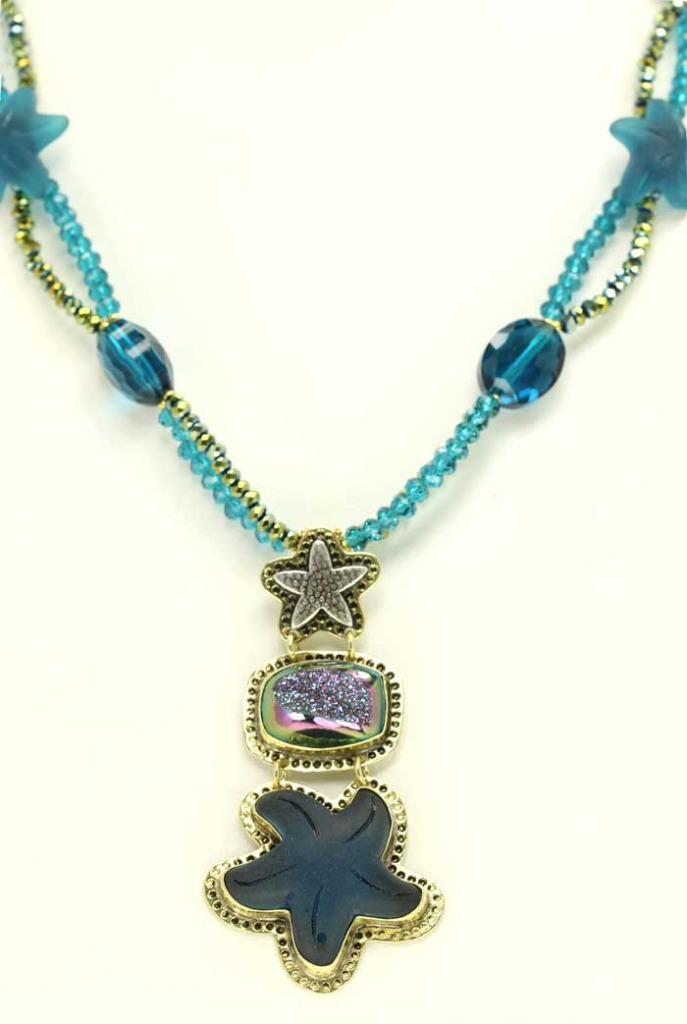 Dark Blue Sea Glass Pendant Necklace