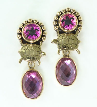 Dichroic Glass & Brass Turtle Post Earrings