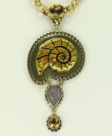 Dichroic Glass Nautilus Shell Pendant Necklace