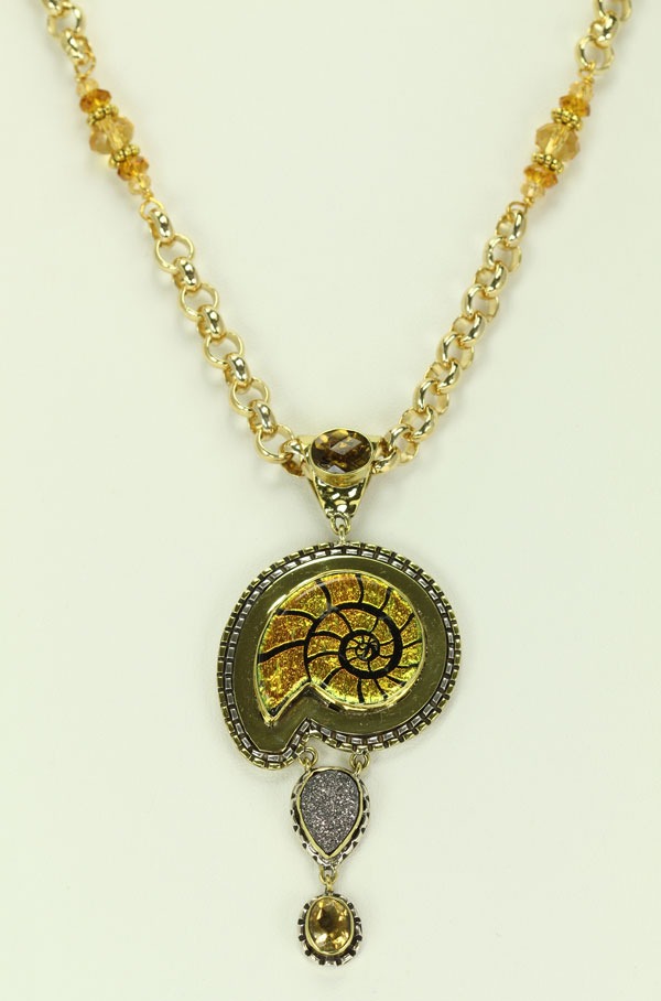 Dichroic Glass Nautilus Shell Pendant Necklace