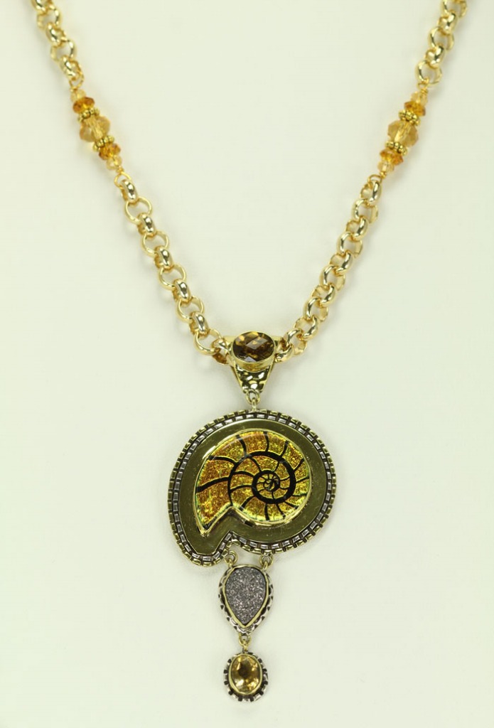 Dichroic Glass Nautilus Shell Pendant Necklace