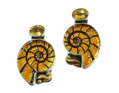 Dichroic Glass Post Earrings with Citrine