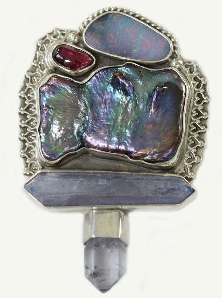 Fire Opal & Fresh Water Blister Pearl Pin-Pendant