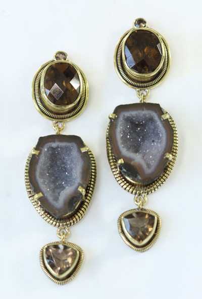 Geode & Smokey Quartz Post Earrings