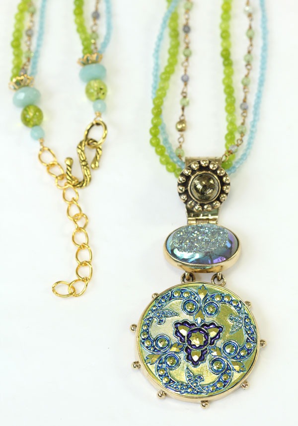 Green & Blue Czech Glass Pendant Necklace