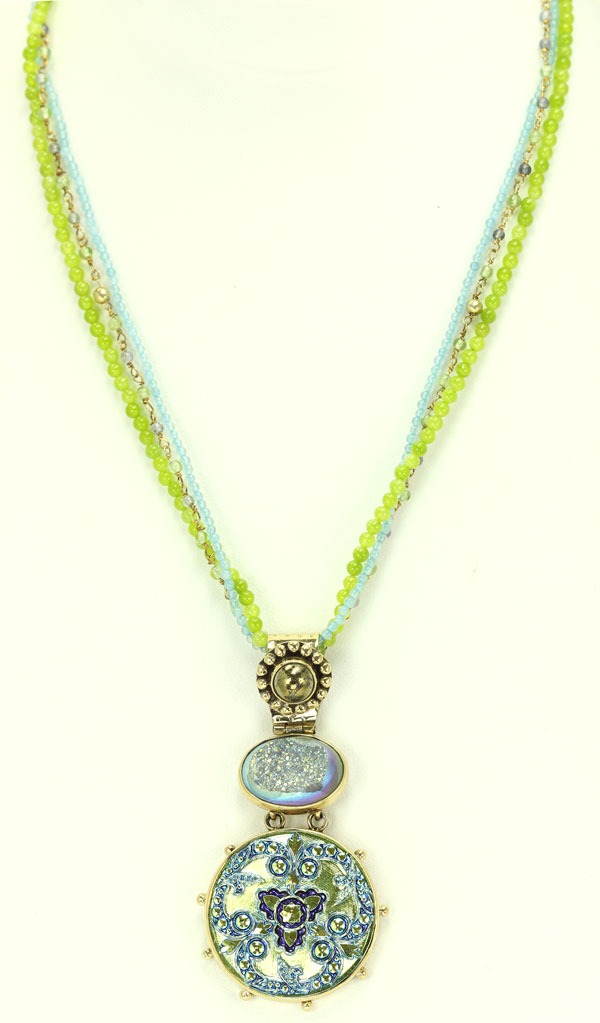 Green & Blue Czech Glass Pendant Necklace