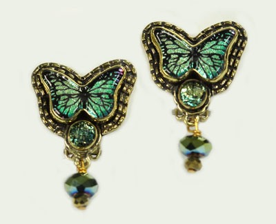 Green Dichroic Glass Butterfly Clip Dangles
