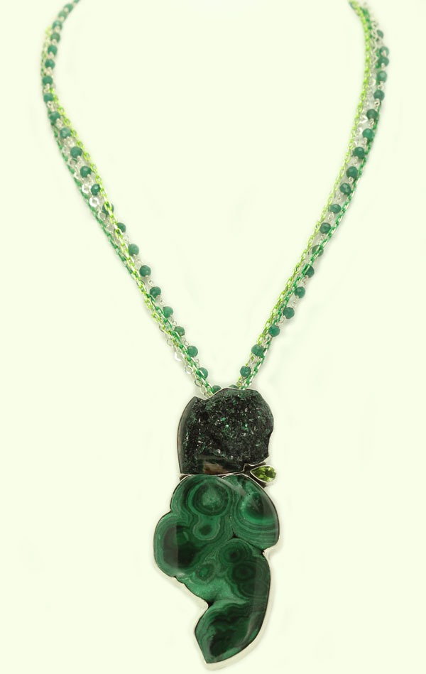 Green Garnet, Malachite, & Peridot Pendant Necklace