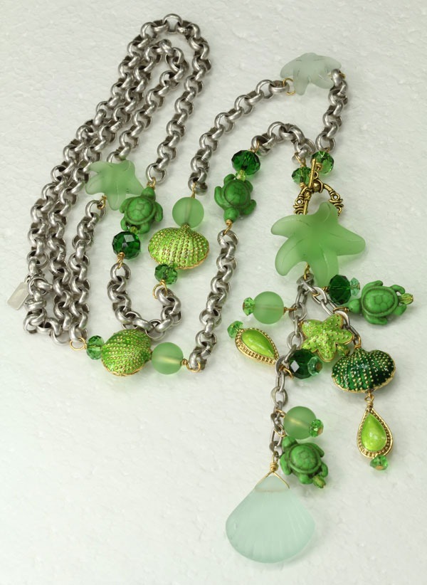 Green Sea Glass Stretch Bracelet