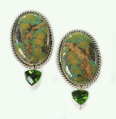 Green Turquoise Clip Dangle Earrings