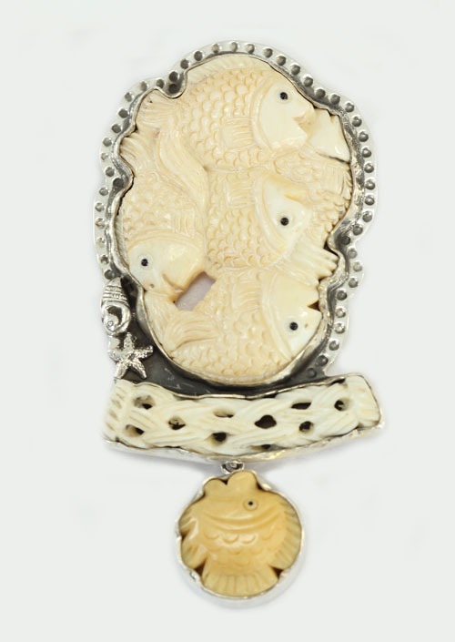 Hand Carved Bone Fish Pin-Pendant