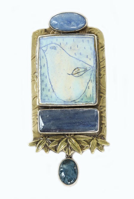 Hand Made Porcelain Pin-Pendant with Japanese Menuki