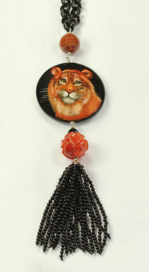 Hand Painted Tiger Pendant Necklace
