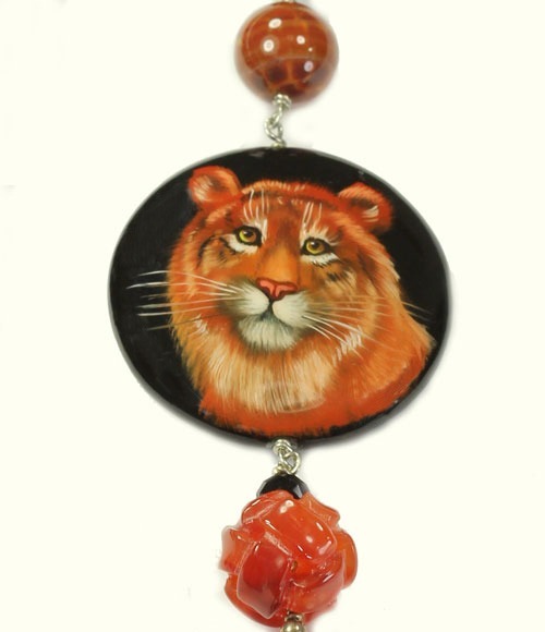 Hand Painted Tiger Pendant Necklace