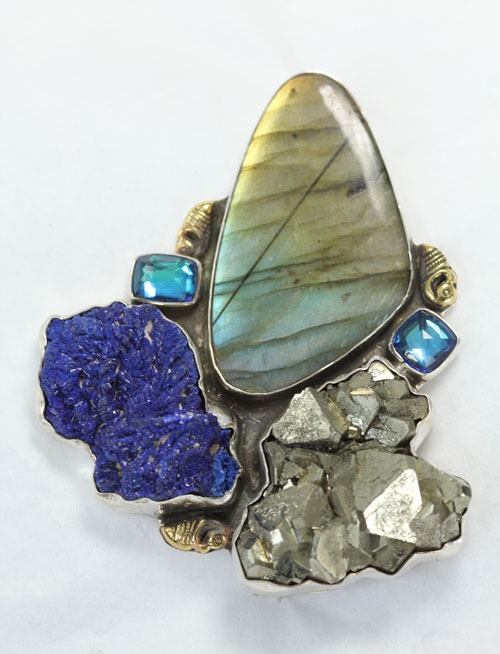 Labradorite & Chalcopyrite Pin-Pendant