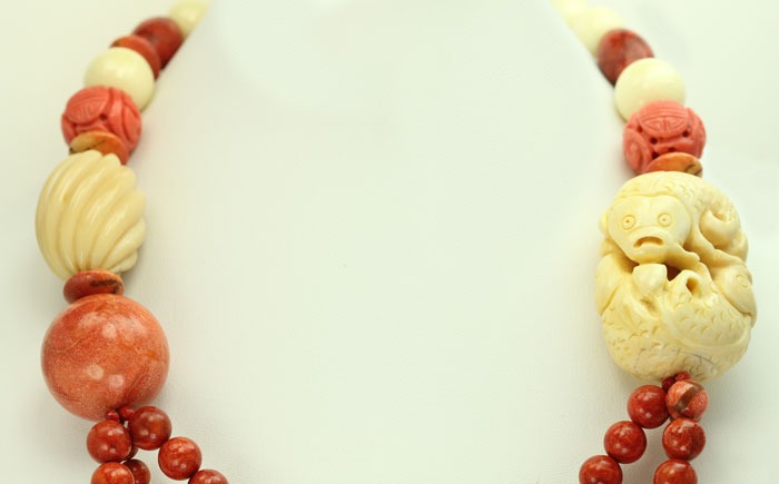 Large Bone & Coral Statement Necklace