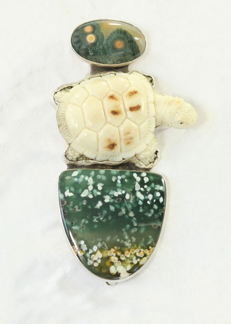 Mammoth Ivory & Ocean Jasper Pin-Pendant