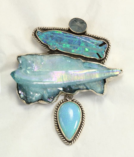 Opal & Aura Crystal Pin-Pendant