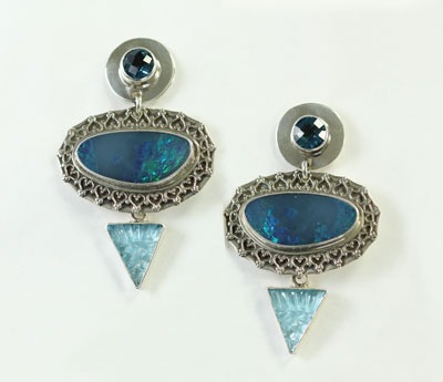 Opal & Blue Topaz Post Earrings