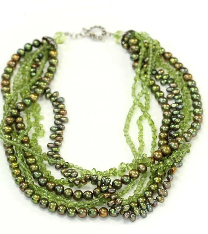 Peridot & Fresh Water Pearl Multistrand Necklace