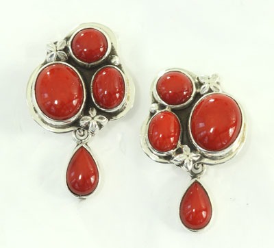 Red-Orange Coral Post Dangle Earrings