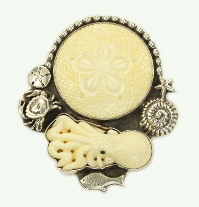 Sand Dollar & Octopus Pin-Pendant