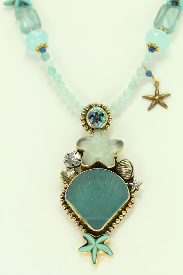 Sea Glass Shell & Starfish Pendant Necklace