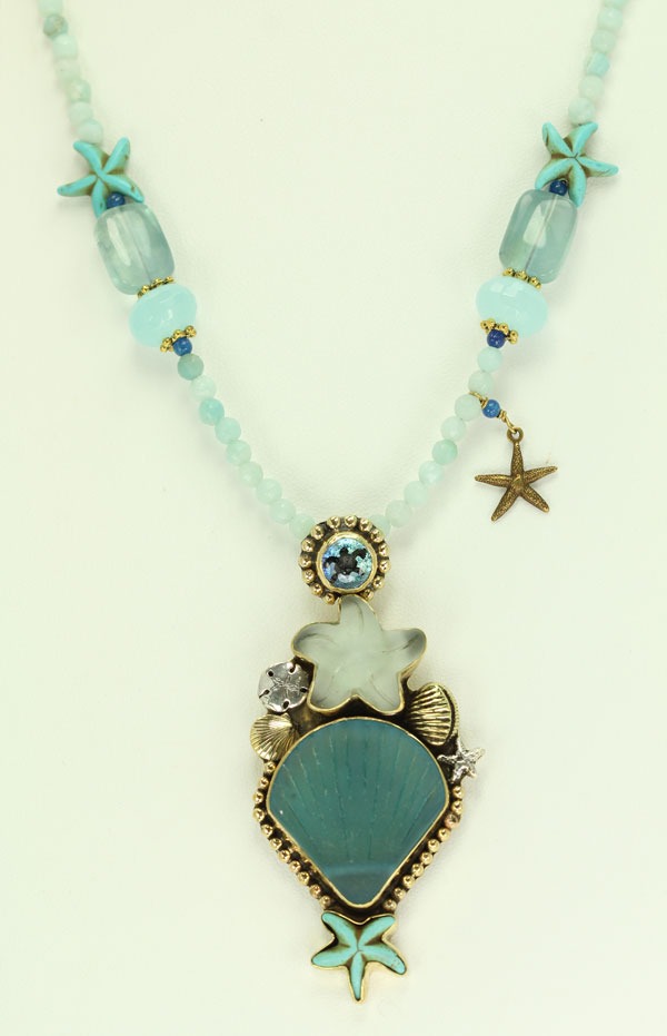  Sea Glass Shell & Starfish Pendant Necklace