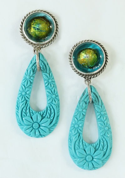 Turquoise & Dichroic Glass Post Earrings