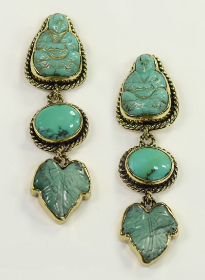Turquoise & Vintage Glass Post Dangle Earrings