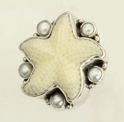 White Coral Starfish Lever Back Dangle Earrings