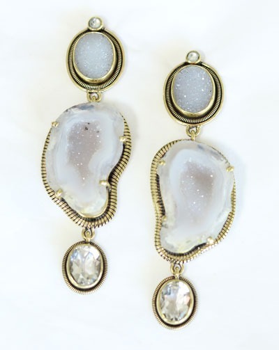 White Geode Post Dangle Earrings